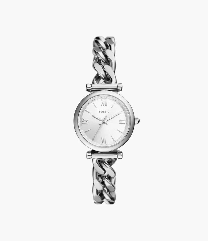 Đồng hồ nữ Fossil CARLIE ES5331 dây thép không gỉ, mặt 28MM, màu bạc, kim dạ quang và cọc số La Mã