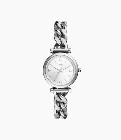 Đồng hồ nữ Fossil CARLIE ES5331 dây thép không gỉ, mặt 28MM, màu bạc, kim dạ quang và cọc số La Mã