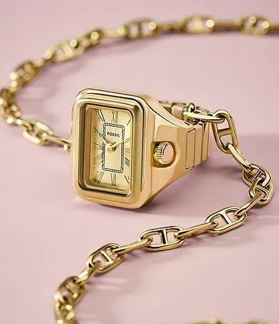 Nhẫn đồng hồ nữ Fossil RAQUEL WATCH RING ES5343 dây thép không gỉ - màu vàng