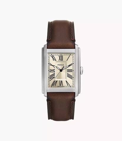Đồng hồ nam Fossil Carraway dây da thật, mặt 30 MM hình chữ nhật, màu nâu, FS6012