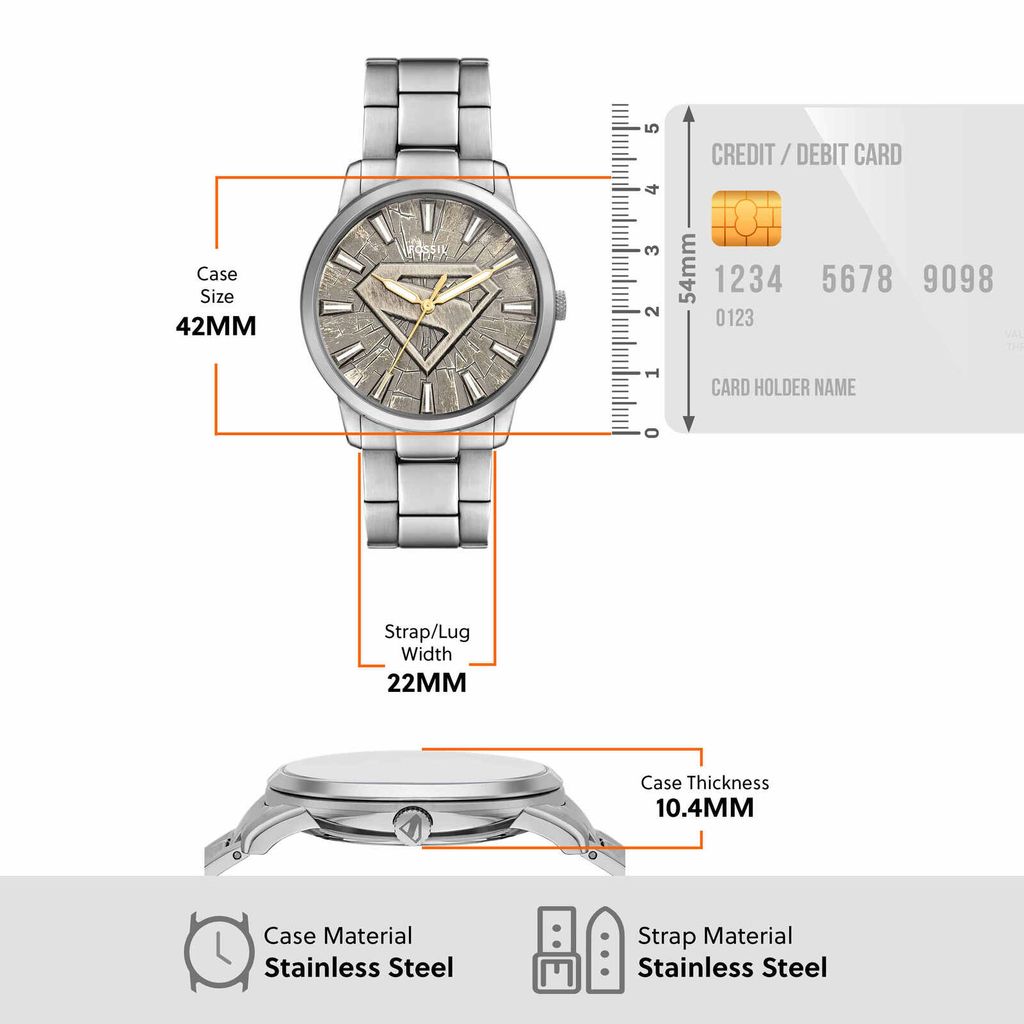 Đồng hồ Nam Fossil Superman  dây thép không gỉ 42 MM mặt  màu xám LE1207SET