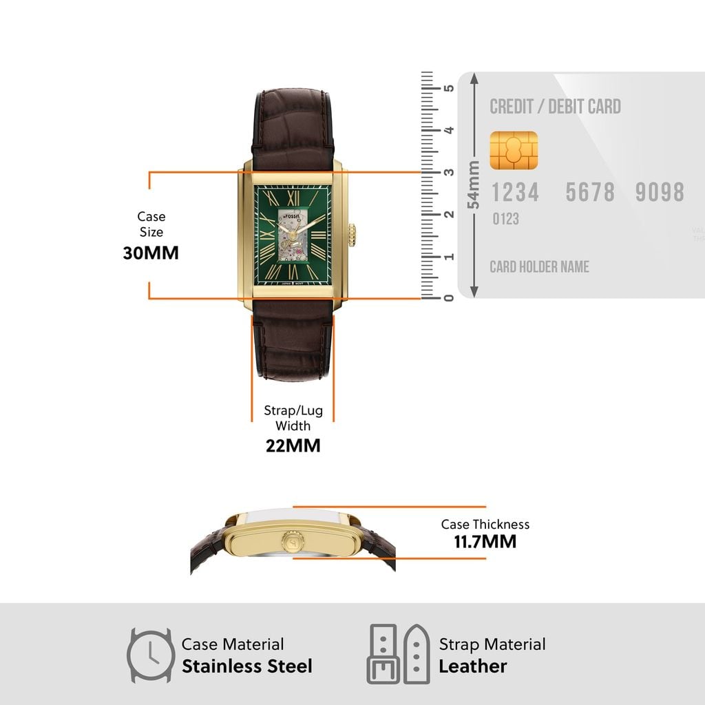 Đồng hồ Nam Carraway dây Da màu Nâu mặt vuông màu Xanh lá 30 MM ME3271