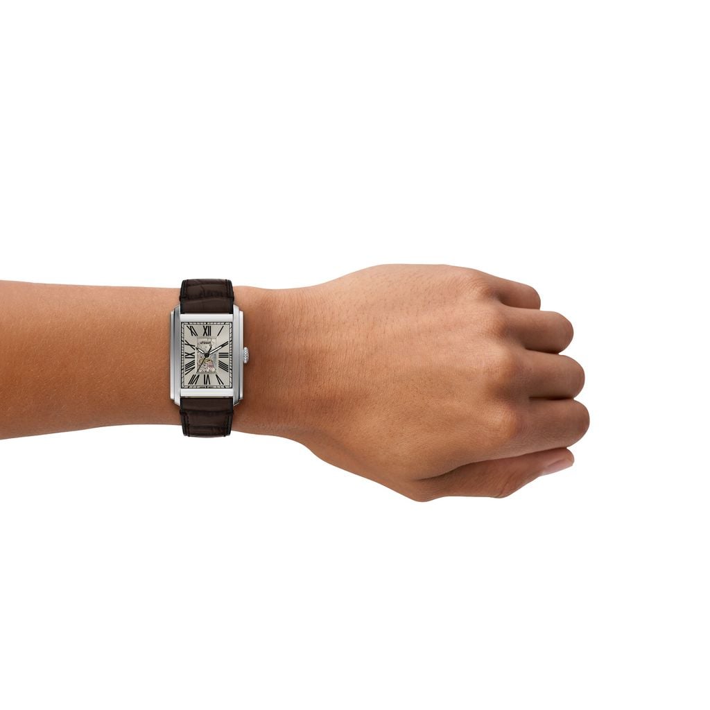 Đồng hồ Nam Fossil Carraway dây da, màu nâu, mặt vuông, 2 màu 28 MM ME3272