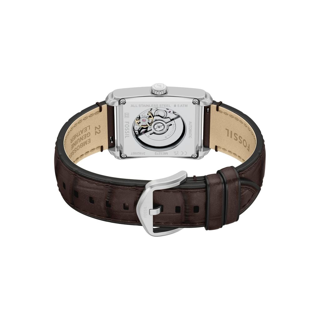 Đồng hồ Nam Fossil Carraway dây da, màu nâu, mặt vuông, 2 màu 28 MM ME3272
