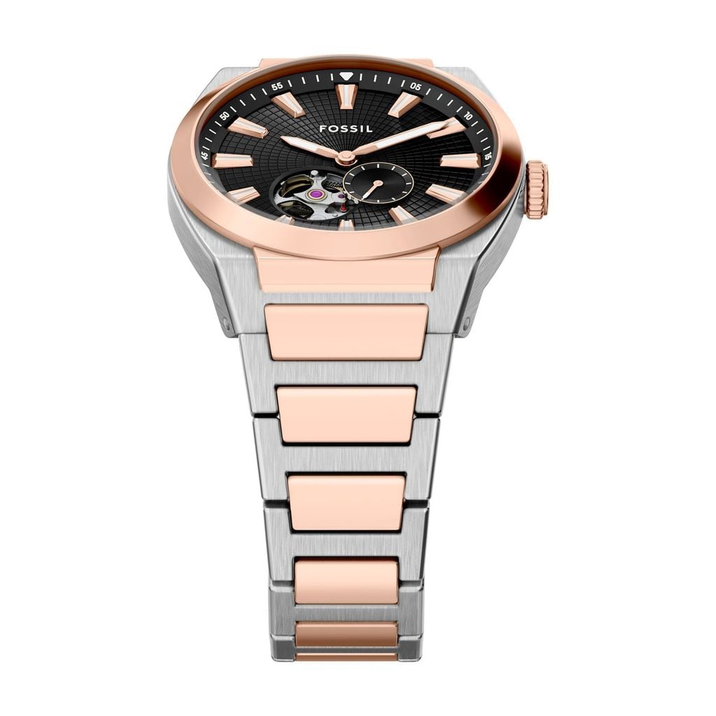 Đồng hồ Nam Everett dây Thép không rỉ màu hai tông  mặt màu Đen 42 MM ME3277