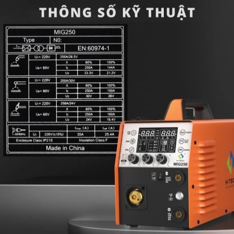 Máy hàn mig Hitbox MIG250II tích hợp MIG có khí, MIG không khí (gasless), MMA và Lift TIG