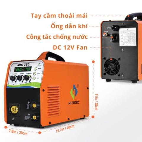 Máy hàn mig Hitbox MIG-250 đa năng 3 trong 1, tích hợp MIG (có khí/không khí), Lift TIG và MMA