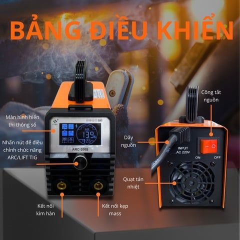 Máy hàn que Hitbox ARC-200S hàn que từ 1.6mm đến 4.0mm. Hỗ trợ hàn TIG chạm (Lift TIG)