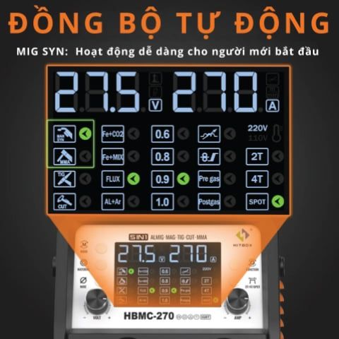 Máy hàn mig Hitbox HBMC-270 khả năng cắt sạch kim loại đến 5mm và tối đa 15mm.
