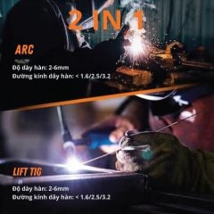 Máy hàn que Hitbox AT2000 hỗ trợ que hàn 1.6 – 3.2mm. Tích hợp hàn Lift TIG bằng núm vặn.