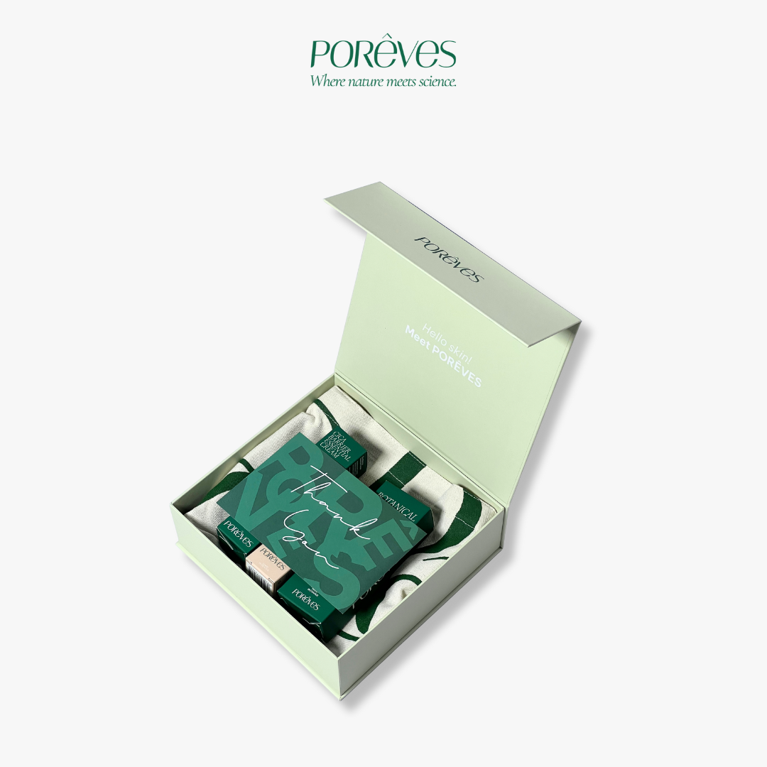  PORÊVES Hộp Quà Tặng Trọn Bộ Chăm Sóc Da Nhạy Cảm Gel Rửa Mặt Thảo Mộc 50ml Serum Prebiotic 30ml & Cream Dưỡng Ẩm 50ml Combo Full Routine Pháp 