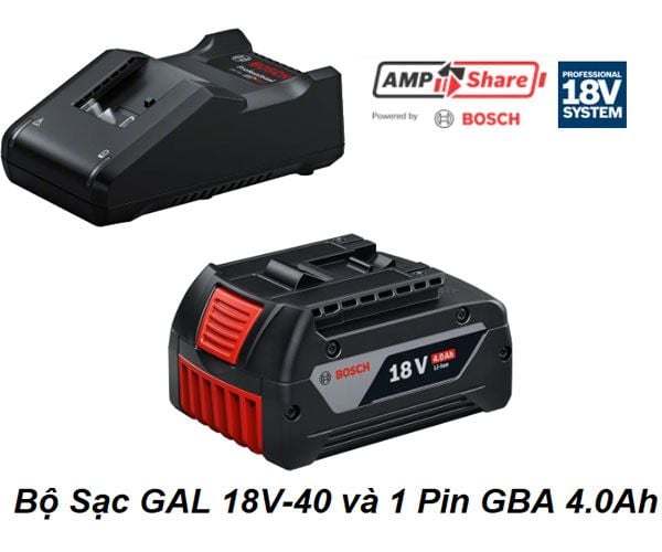  Bộ 1 Pin Bosch PRO GBA 18V 4.0Ah + Sạc nhanh GAL 18V-40 1600A039YL 