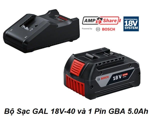  Bộ 1 Pin Bosch GBA 18V 5.0Ah và Sạc nhanh GAL 18V-40 