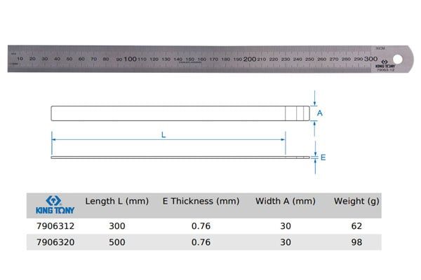  Thước lá 300mm Kingtony 7906312 thép không gỉ 
