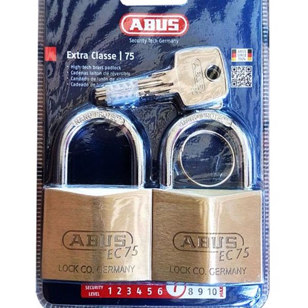 Bộ 2 Khóa Đồng Abus 75 CT50 – Móc Treo Cao Cấp, 5 Chìa Dùng Chung 