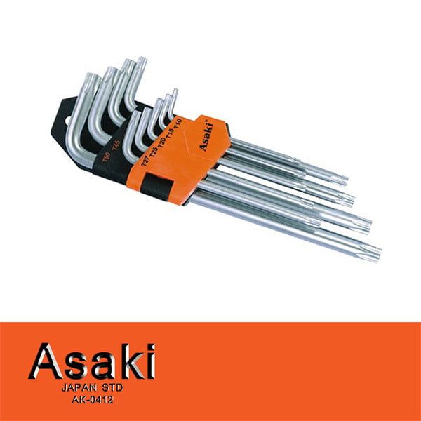  Bộ lục giác bông xi mờ 9 cây T10-T50 thân dài Asaki AK-0413 