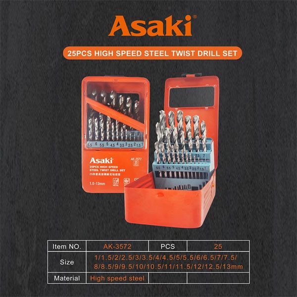 Bộ mũi khoan sắt và inox 25 cây từ 1.0-13mm Asaki AK-3572 