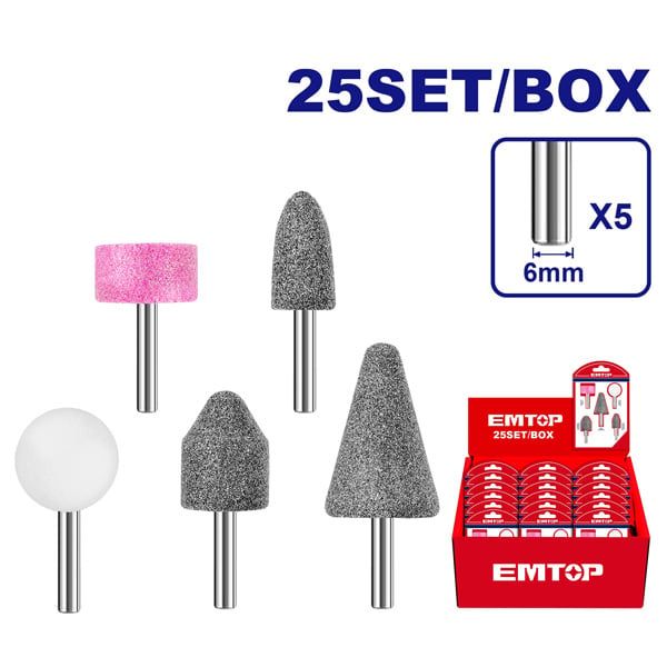  Bộ 5 đá mài cho máy mài khuôn chuôi 6mm EMTOP EAKB0502 