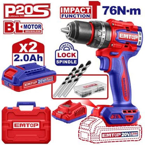  Máy khoan động lực dùng pin 20V-76N.m EMTOP ECIDL20768 