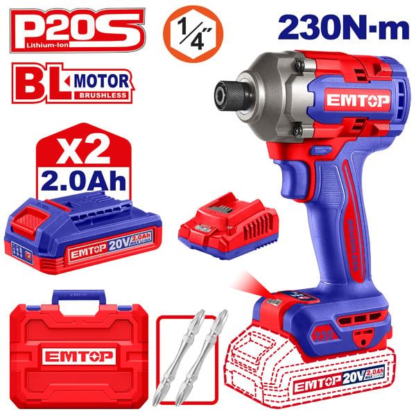  Máy vặn vít dùng pin 20V-230N.m EMTOP ECIRL2023 