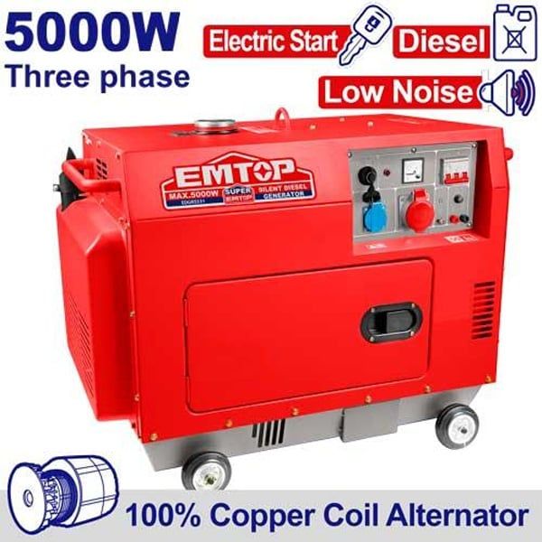  Máy phát điện dùng dầu Diesel 3 pha chống ồn 5.0Kw EMTOP EDGRS532 