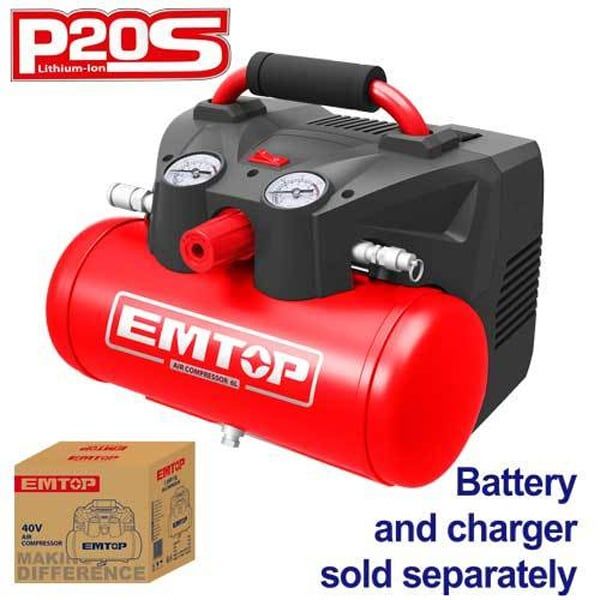  Máy nén khí 6L dùng pin 2x20V EMTOP ELAR2001 