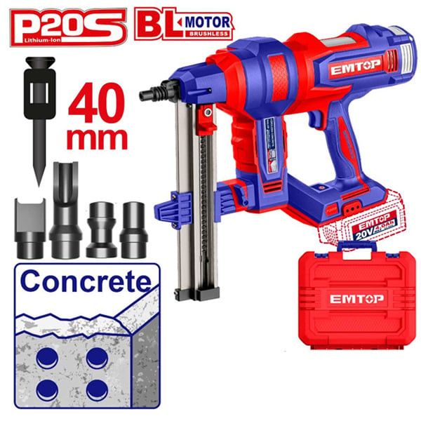  Súng bắn đinh bê tông 19-40mm dùng pin 20V EMTOP ELCNLI9005 