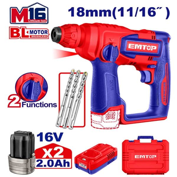  Máy khoan bê tông dùng pin 16V-18mm EMTOP ELRH16168 