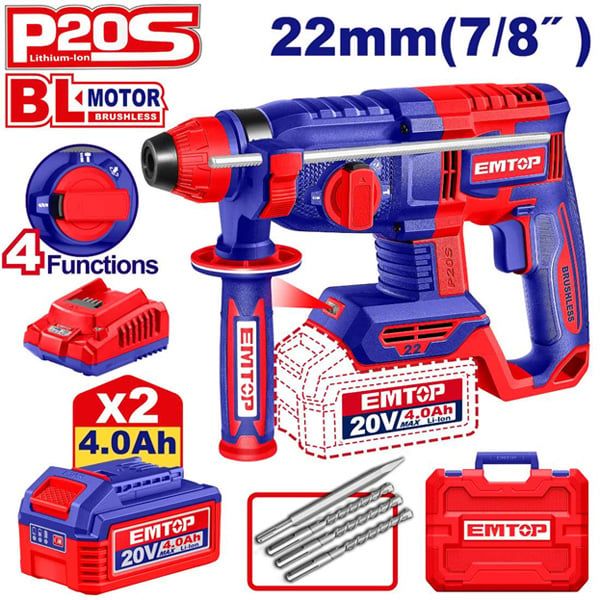  Máy khoan bê tông dùng pin 20V-22mm EMTOP ELRH212282 