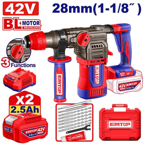  Máy khoan bê tông dùng pin 42V-28mm EMTOP ELRH422882 