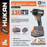  Máy vặn vít và vặn bu lông 2 trong 1 dùng pin 21V Hukan G1-X4 