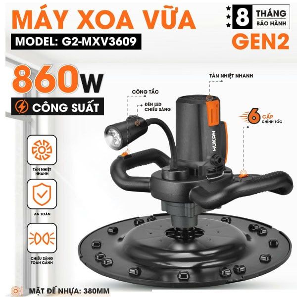  Máy xoa vữa trát tường Hukan G2-MXV3609 chính hãng, giá tốt 