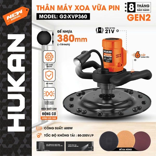  Máy chà tường dùng pin 21V Hukan G2-XVP360 (SOLO) 