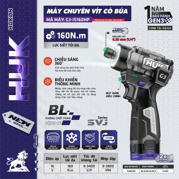  Máy vặn vít dùng pin 16V Hukan G3-IS160HP 