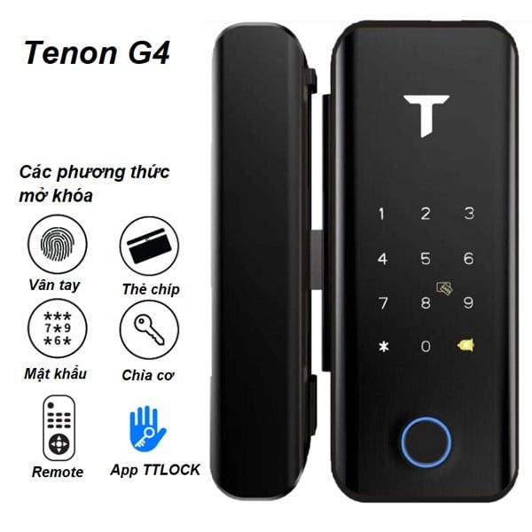  Khóa cửa kính thông minh Tenon G4 – Vân tay, thẻ từ, App TTLock 