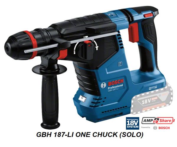  Máy Khoan Búa Dùng Pin Bosch GBH 187-LI ONE CHUCK 18V SDS Plus 24mm (Chưa Pin & Sạc) 