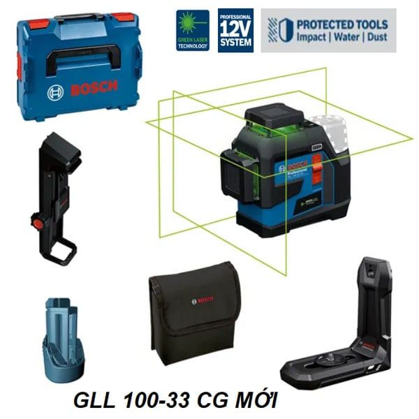  Máy cân mực Laser 3 tia xanh 360 độ Bosch GLL 100-33 CG MỚI 