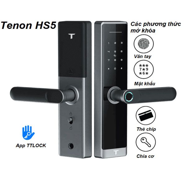  Khóa cửa thông minh Tenon HS5 - Vân tay, Thẻ từ, App Tuya (Chính hãng) 
