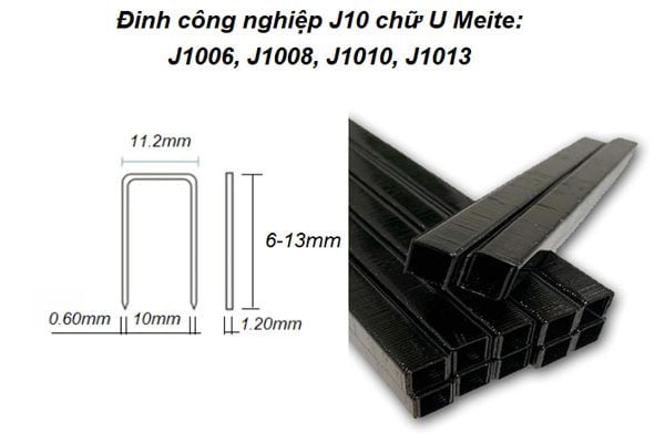  Đinh công nghiệp J10 chữ U Meite J1010 màu đen 
