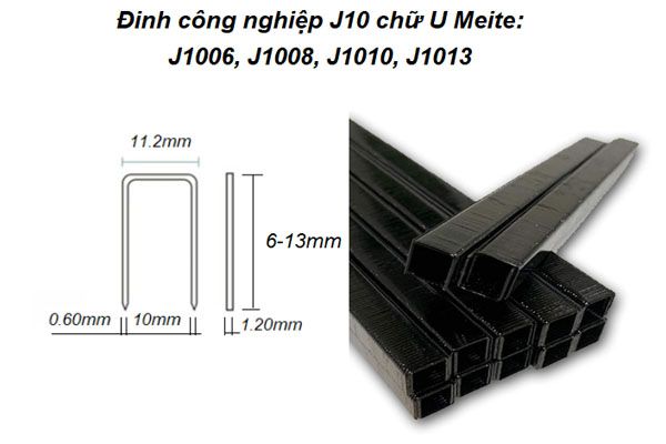  Đinh công nghiệp J10 chữ U Meite J1006 màu đen 