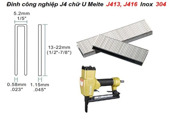  Đinh công nghiệp J4 chữ U Meite J413 Inox 304 