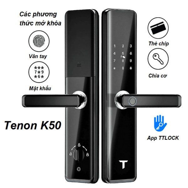  Khóa cửa vân tay Tenon K50 – Thiết kế tay gạt, bảo mật 5 lớp 