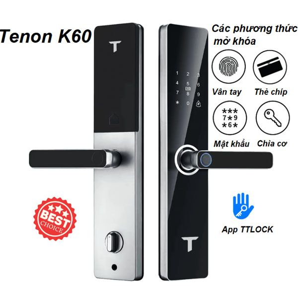 Khóa cửa vân tay Tenon K60 – Khóa thông minh cho cửa gỗ, cửa sắt 