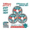 Bộ 3 lưỡi cưa gỗ TCT siêu mỏng 140mm Total TAC236140