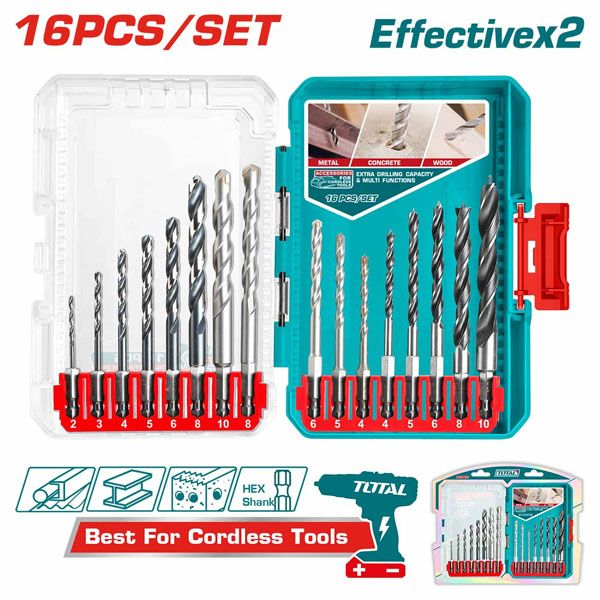  Bộ 16 mũi khoan kim loại, khoan tường và khoan gỗ Total TACSDL11608 