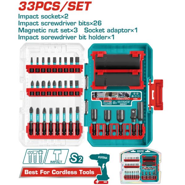  Bộ 33 mũi bắt vít và đầu tuýp Total TACSDL63306 