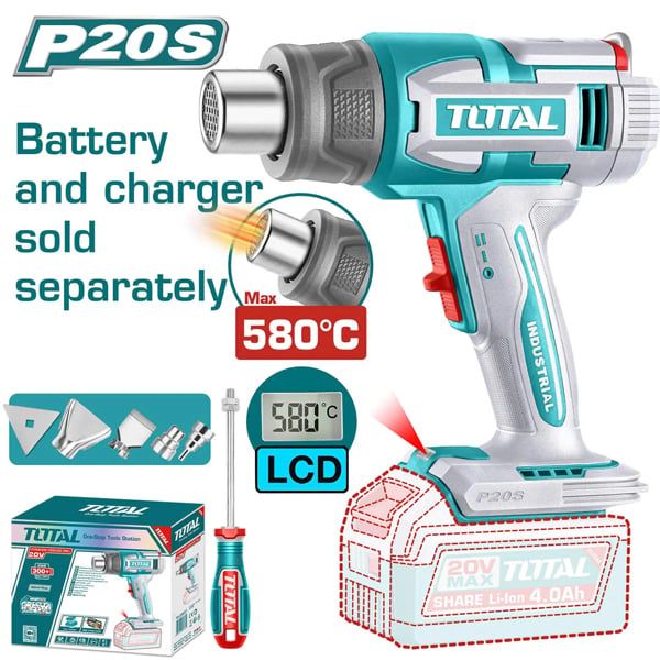  Máy Thổi Hơi Nóng Dùng Pin Total TBLI2058 20V 580 Độ C (Chưa Pin & Sạc) 