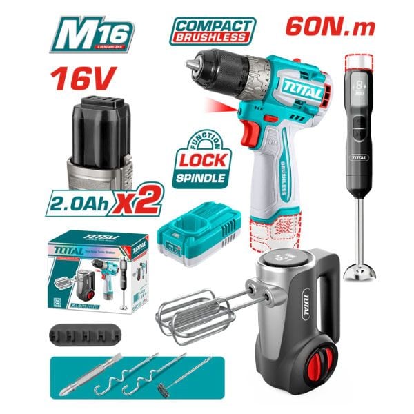 Bộ combo 3 trong 1 máy khoan dùng pin 16V TDLI16681 Total TCKLI1638 