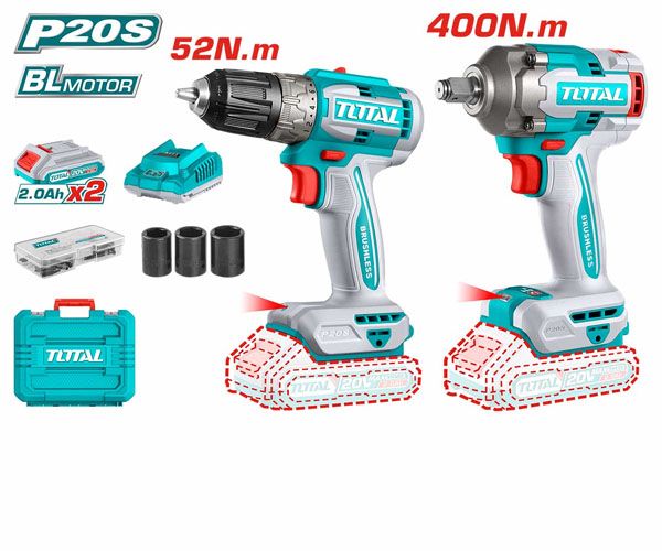  Bộ combo 2 máy dùng pin 20V máy khoan và máy vặn bu lông Total TCKLI20271 