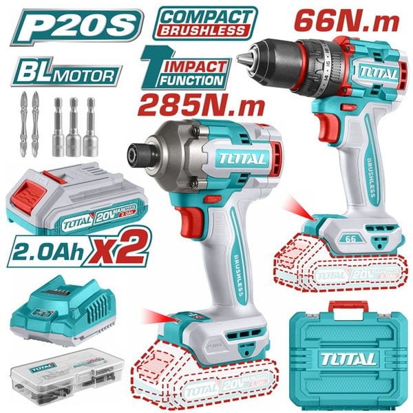  Bộ combo máy khoan búa và máy vặn vít dùng pin 20V Total TCKLI20277 